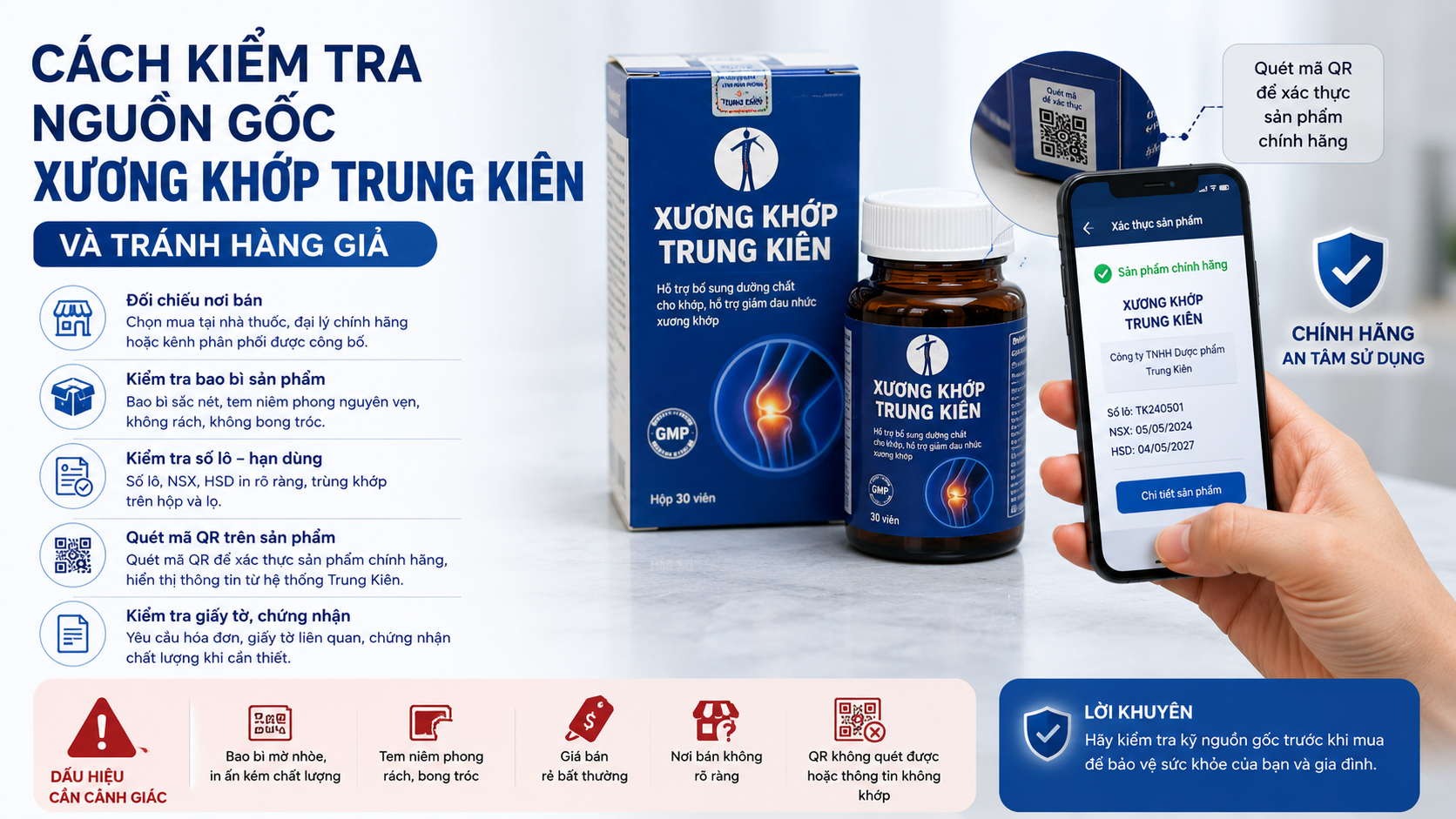 Cách kiểm tra nguồn gốc Xương Khớp Trung Kiên và tránh hàng giả